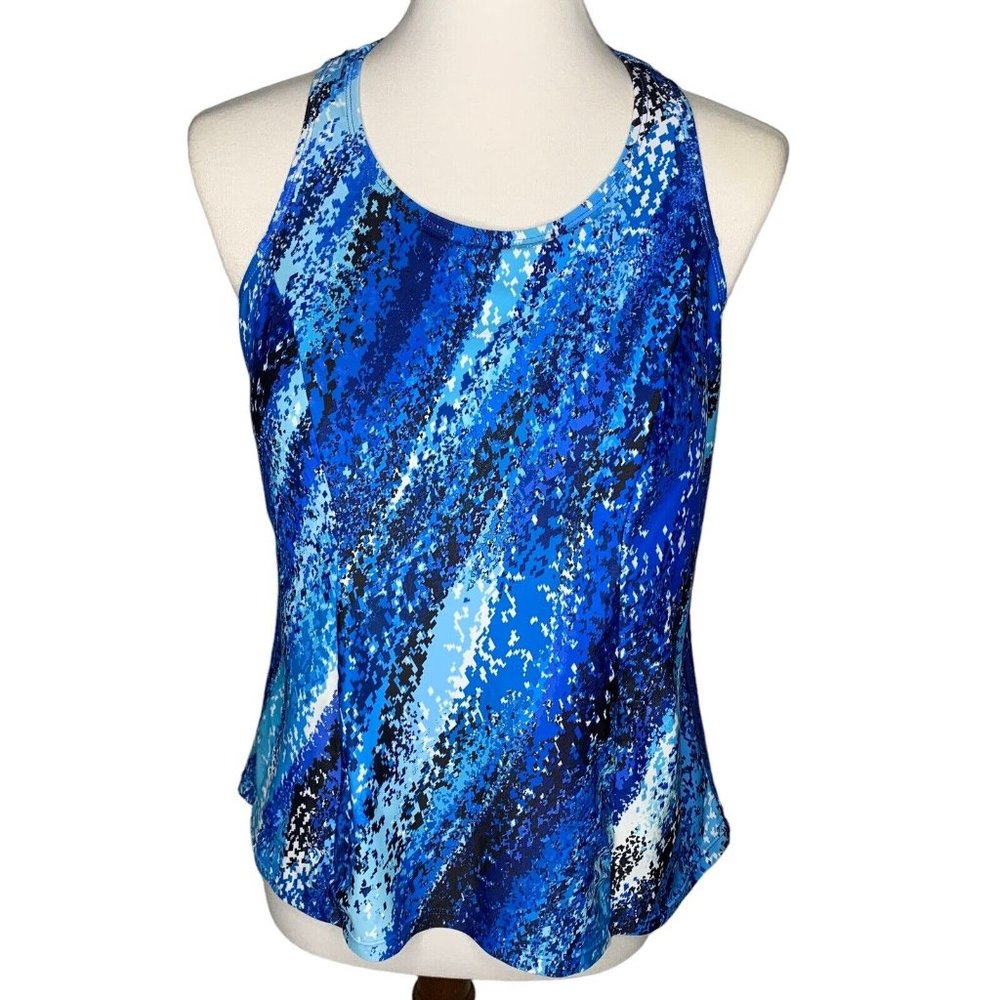 Swimsuits For All Halter Tankini Swim Top Size 12 Blue Abstract Built In Bra